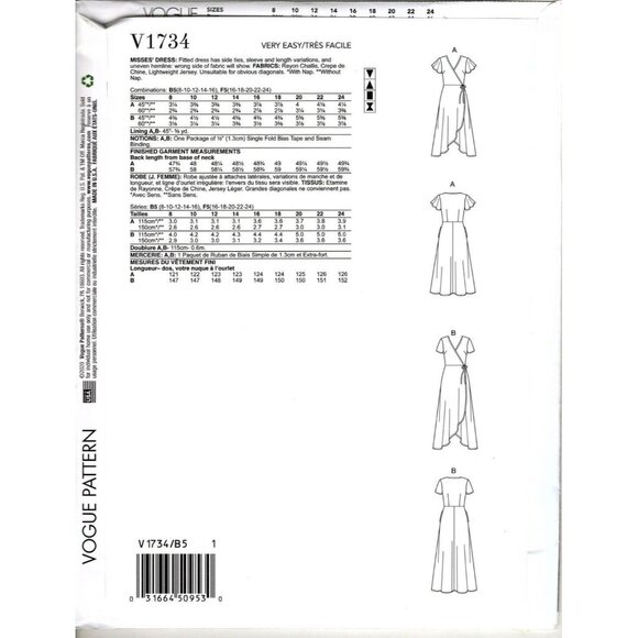 Vogue V1734 Misses 8 to 16 Fitted Side Tie Dress UNCUT Sewing Pattern 2021 - Picture 2 of 2